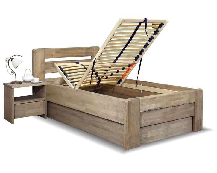 Zvýšená postel s úložným prostorem Primátor, 80x200, 90x200, masiv buk