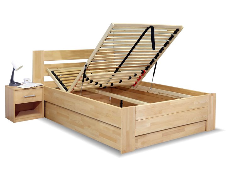 Postel s úložným prostorem Trinity, masiv buk, 140x200