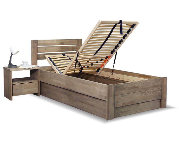 Postel s úložným prostorem Mistral, 120x200, masiv buk