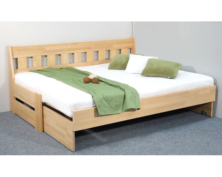 Dřevěná rozkládací postel ARLETA TWIN - lavice, masiv buk, 90-160x200cm - pohled č. 2