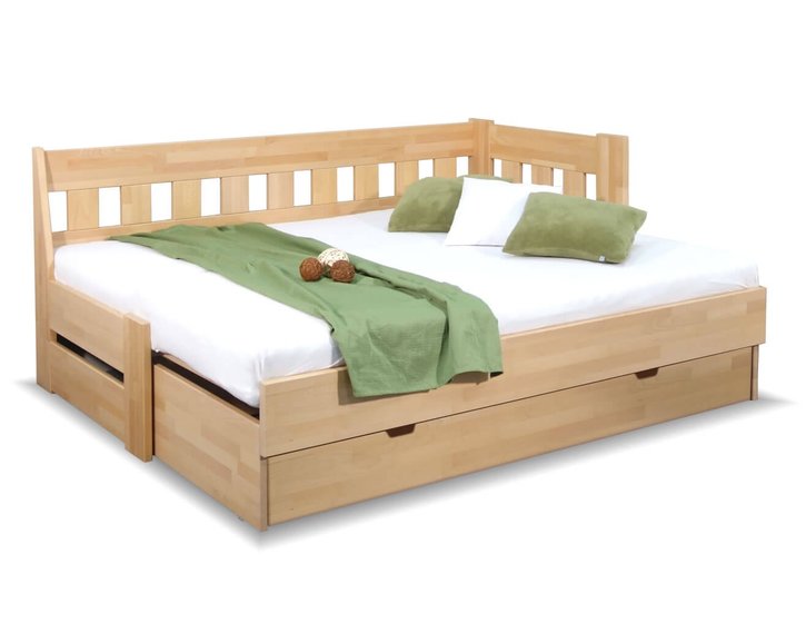 Rozkládací postel ARLETA TWIN - PRAVÁ, masiv buk, 90-160x200cm - pohled č. 1