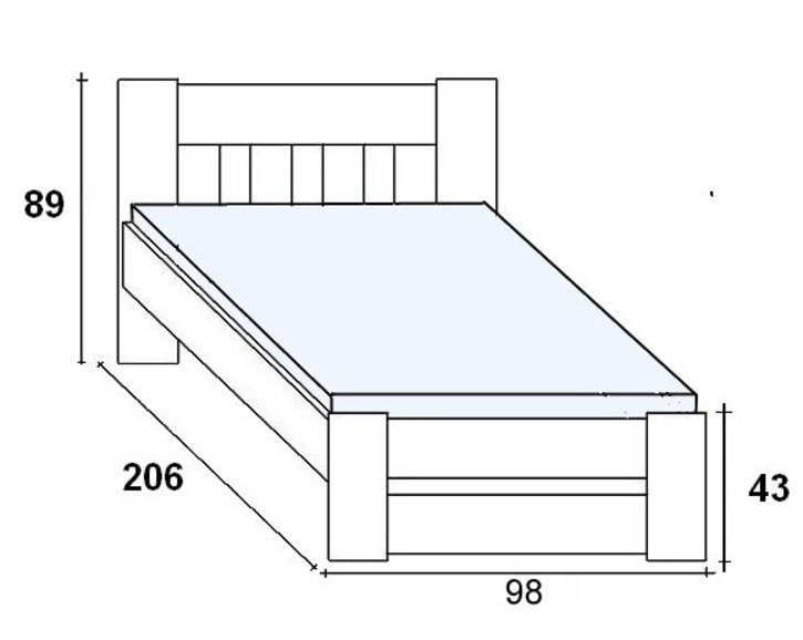 Postel z masivu - jednolůžko FILIP senior 90x200, buk - pohled č. 2