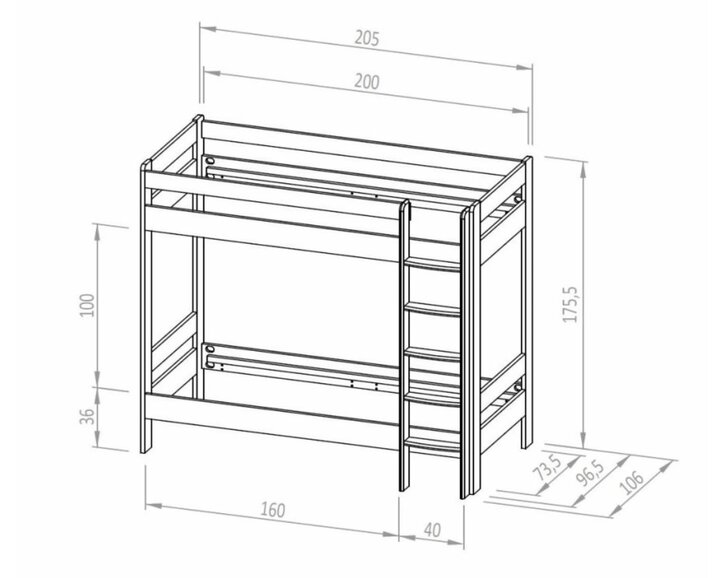 Poschoďová postel pro 2 děti ELIN, masiv buk Poschoďová postel pro 2 děti ELIN, masiv buk