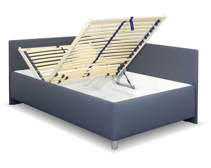 Zvýšená čalouněná postel s úložným prostorem Ryana, 140x200, tmavě šedá