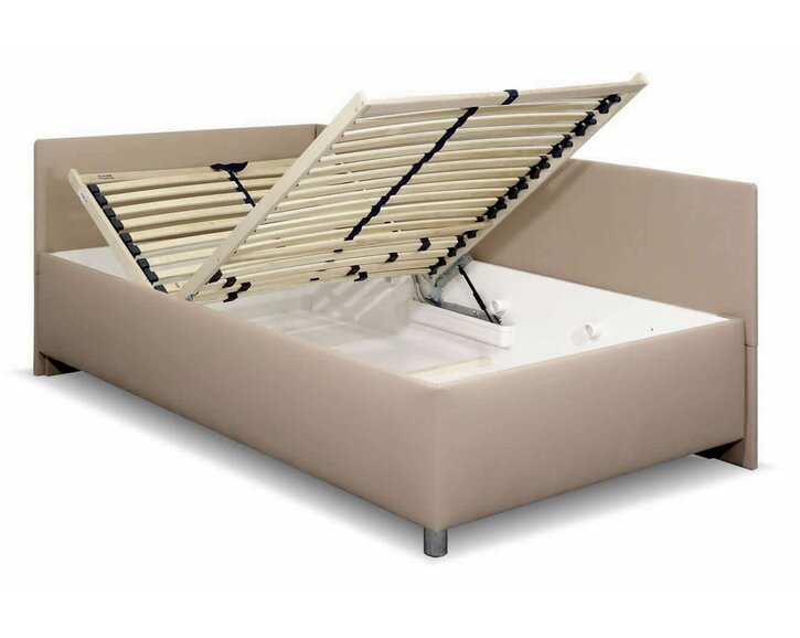 Zvýšená čalouněná postel s úložným prostorem Ryana, 120x200, světle hnědá