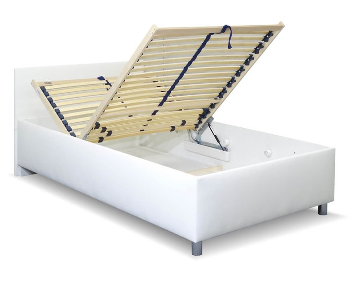 Zvýšená čalouněná postel s úložným prostorem Lyoneta, 90x200, bílá