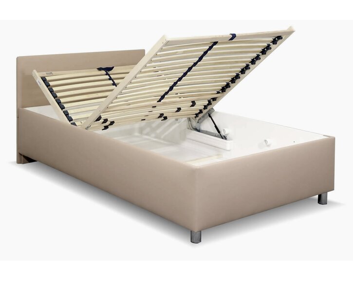 Zvýšená čalouněná postel s úložným prostorem Lyoneta, 120x200, světle hnědá Zvýšená čalouněná postel s úložným prostorem Lyoneta, 120x200, světle hnědá