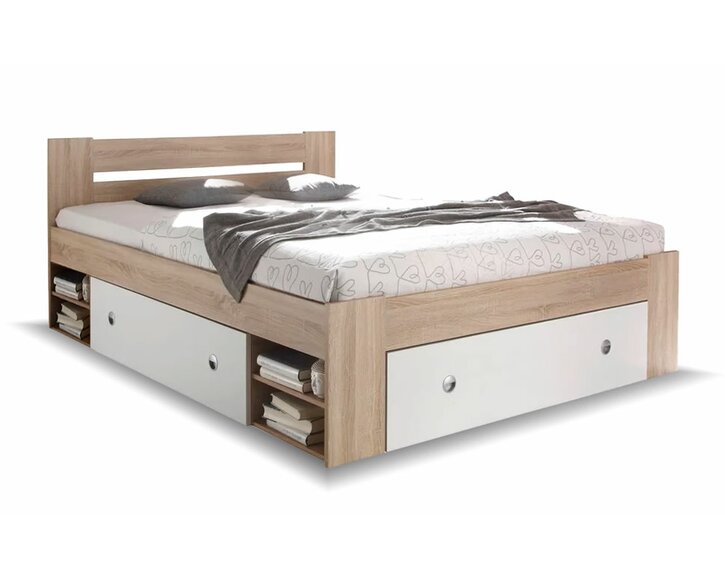 Postel s úložným prostorem Nepoli 140 , dub sonoma - bílá