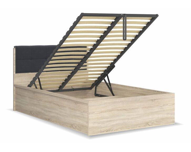 Postel s rošty a úložným prostorem a roštem Tetris, dub sonoma - černá