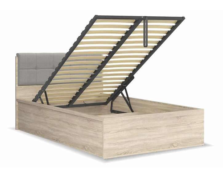 Postel s rošty a úložným prostorem a roštem Tetris, dub sonoma - šedá