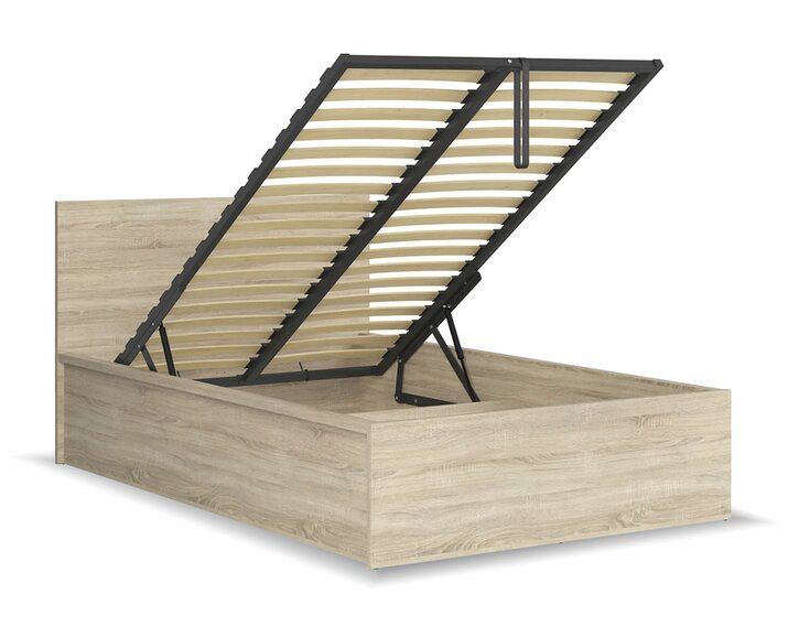 Postel s rošty a úložným prostorem a roštem Tetris, dub sonoma