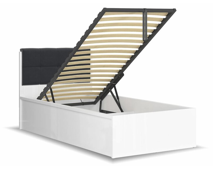 Postel s rošty a úložným prostorem a roštem Tetris, bílá lesk - černá