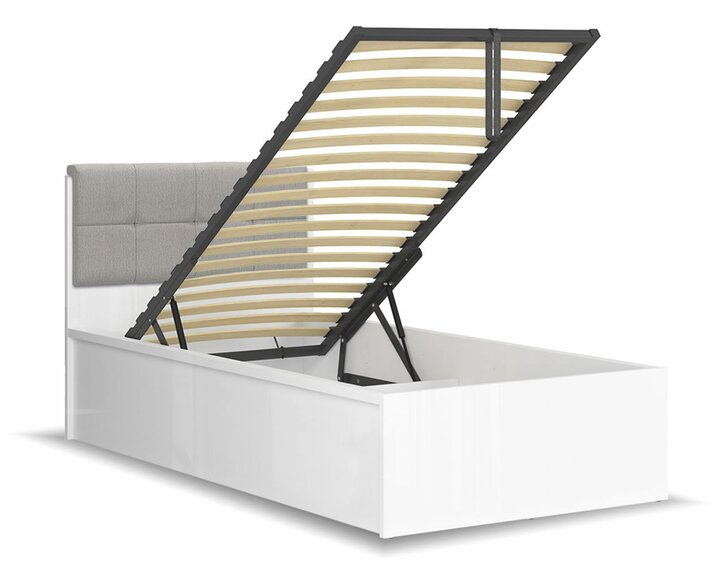Postel s rošty a úložným prostorem a roštem Tetris, bílá lesk - šedá