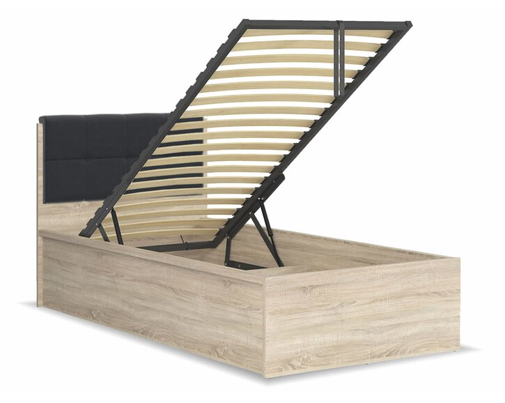 Postel s rošty a úložným prostorem a roštem Tetris, dub sonoma - černá