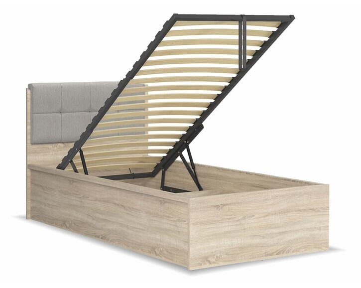 Postel s rošty a úložným prostorem a roštem Tetris, dub sonoma - šedá