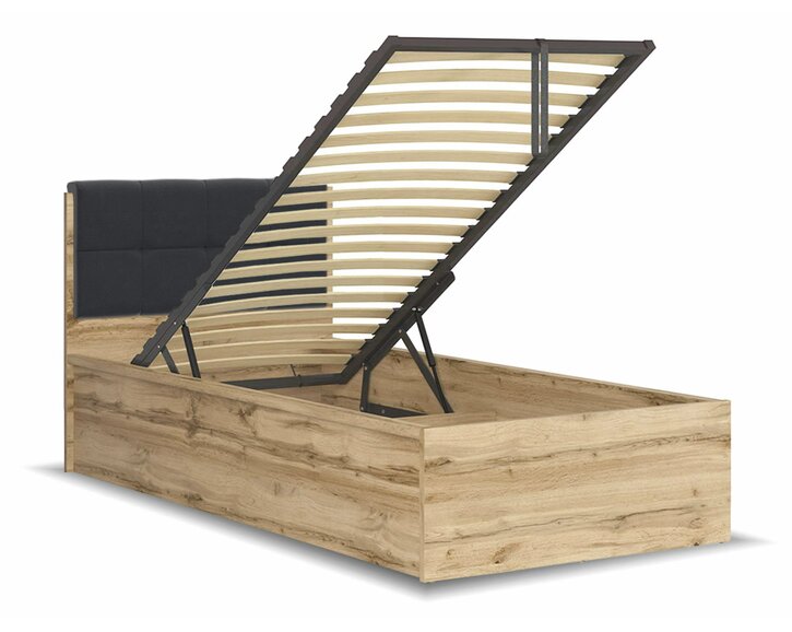 Postel s rošty a úložným prostorem a roštem Tetris, dub wotan - černá