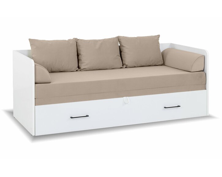 Rozkládací postel s matracemi a polštáři TETRIS, bílá lesk/béžová Rozkládací postel s matracemi a polštáři TETRIS, bílá lesk/béžová