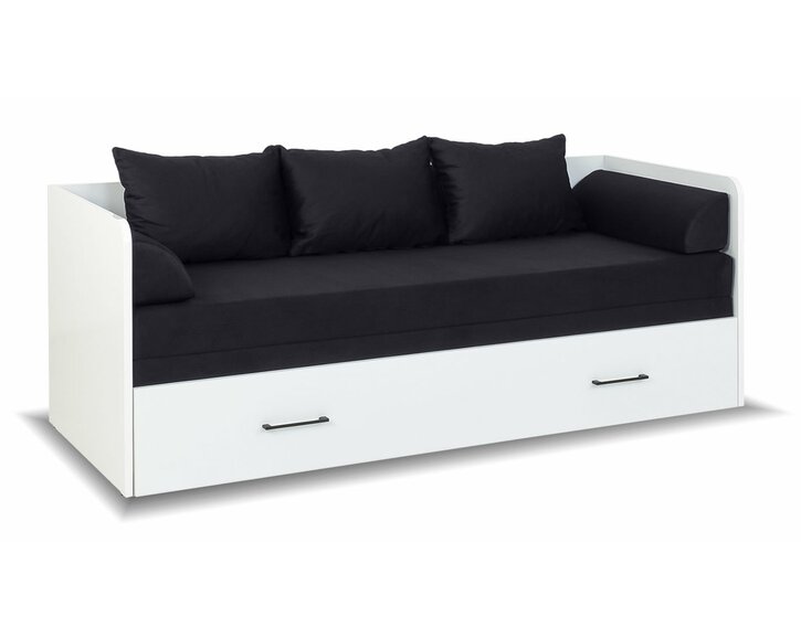 Rozkládací postel s matracemi a polštáři TETRIS, bílá lesk/černá Rozkládací postel s matracemi a polštáři TETRIS, bílá lesk/černá