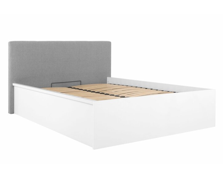 Postel s rošty a úložným prostorem a roštem Tetris, bílá lesk šedé čelo