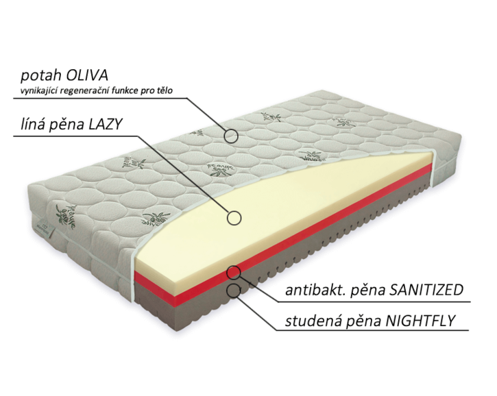 Měkká sendvičová matrace COMFORT ANTIBACTERIAL, 22cm, 80x200kg, 140kg, líná pěna