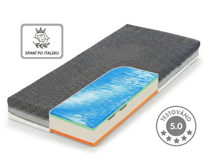 Prémiová středně tuhá ortopedická matrace ARMANDO, 25cm, 150kg, latex-gelová pěna
