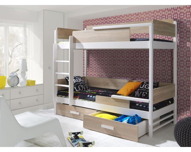 Dětská patrová postel se zábranou a úložným prostorem TEREZA, masiv borovice