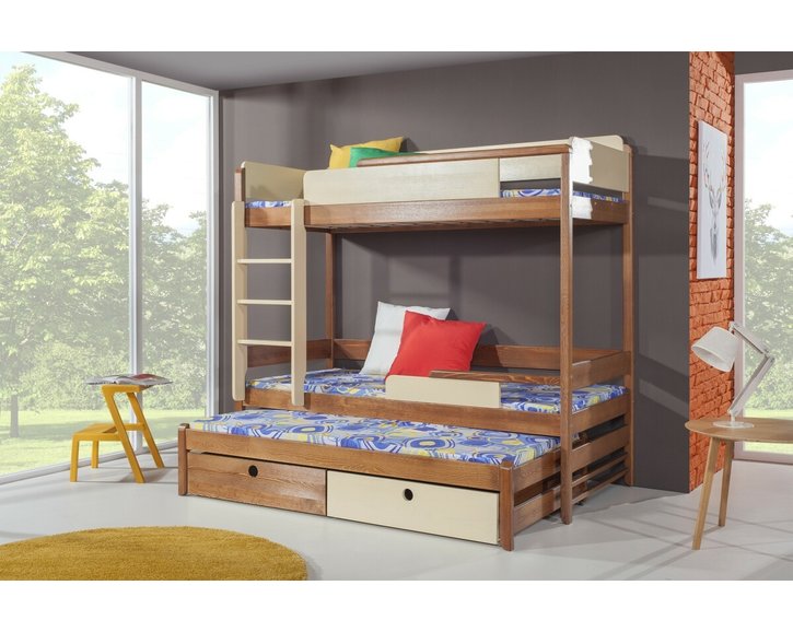 Poschoďová postel s přistýlkou a úložným prostorem pro 3 děti NATY3, masiv borovice Poschoďová postel s přistýlkou a úložným prostorem pro 3 děti NATY3, masiv borovice