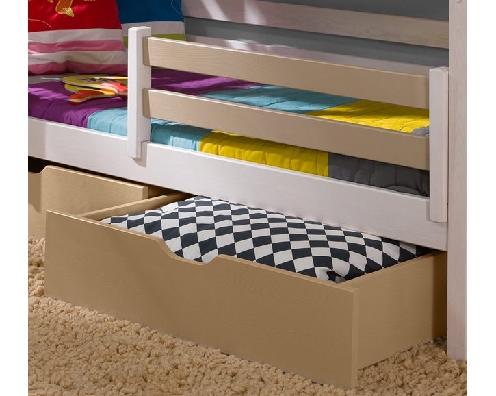 Dětská patrová postel se zábranou a úložným prostorem Miroslav, masiv borovice Dětská patrová postel se zábranou a úložným prostorem Miroslav, masiv borovice