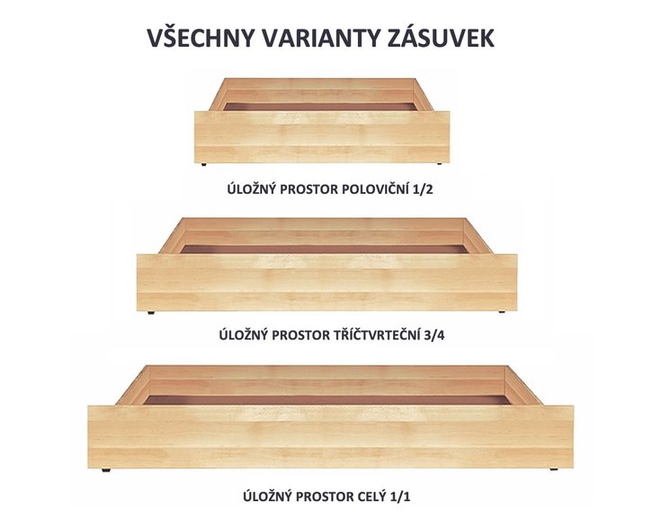 Úložný prostor celý pod postele BW, masiv buk Úložný prostor celý pod postele BW, masiv buk