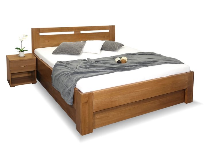 Zvýšená postel dvoulůžko s úložným prostorem HERKULES, masiv buk