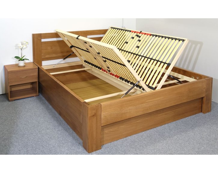 Zvýšená postel dvoulůžko s úložným prostorem HERKULES, masiv buk