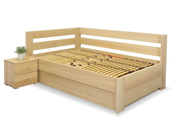Postel s úložným prostorem Valentin-Levá, 120x200 cm, masiv buk