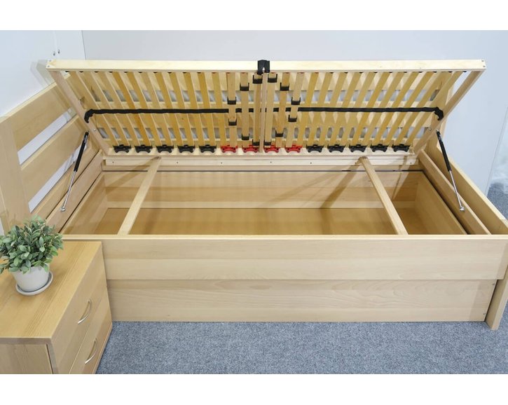 Postel s úložným prostorem Valentin-Levá, 120x200 cm, masiv buk