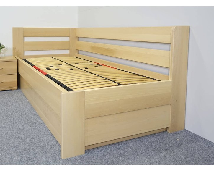 Postel s úložným prostorem Valentin-Levá, 120x200 cm, masiv buk