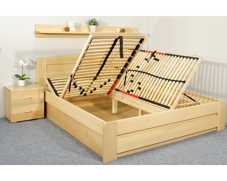 Postel z masivu s úložným prostorem Justina, 160x200, 180x200, masiv buk