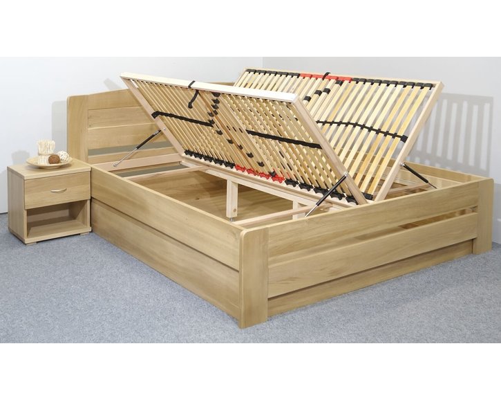 Postel dvoulůžko s úložným prostorem Justina, masiv dub