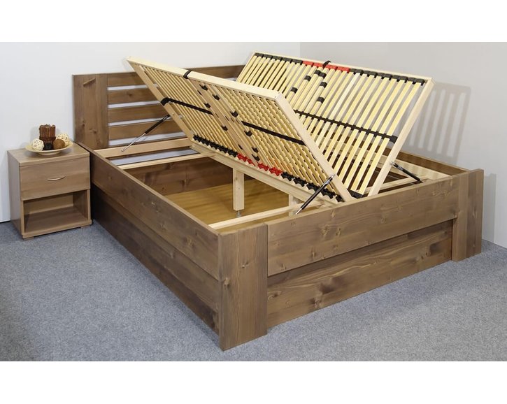Zvýšená postel s úložným prostorem ROSA, masiv smrk, 140x200