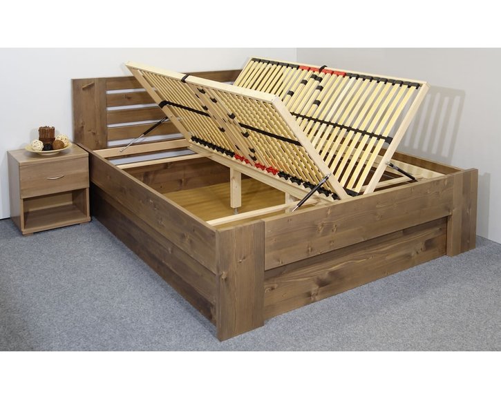 Zvýšená postel dvoulůžko s úložným prostorem ROSA, masiv smrk Zvýšená postel dvoulůžko s úložným prostorem ROSA, masiv smrk