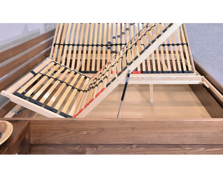 Zvýšená postel dvoulůžko s úložným prostorem RITA, masiv smrk