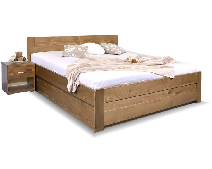 Postel dvoulůžko s úložným prostorem MARK, masiv smrk