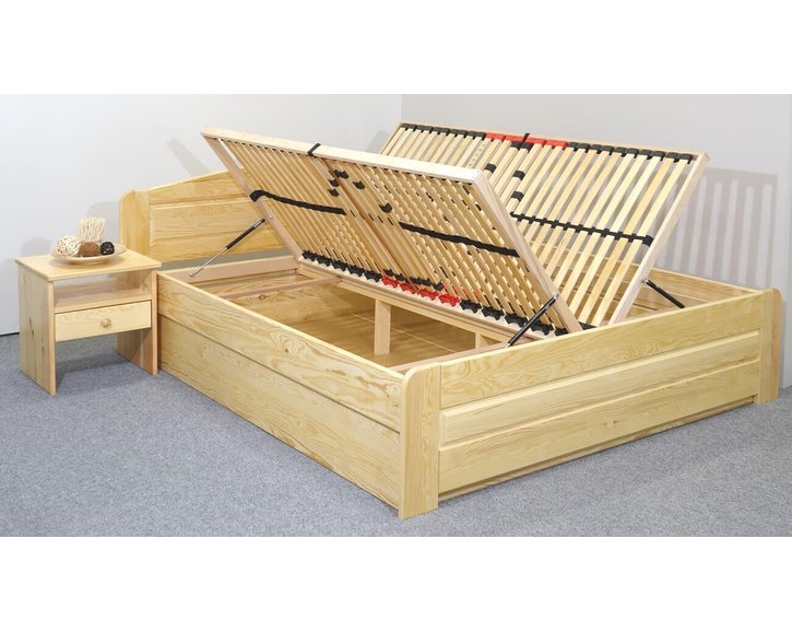 Dřevěná postel LADA, s úložným prostorem, masiv borovice