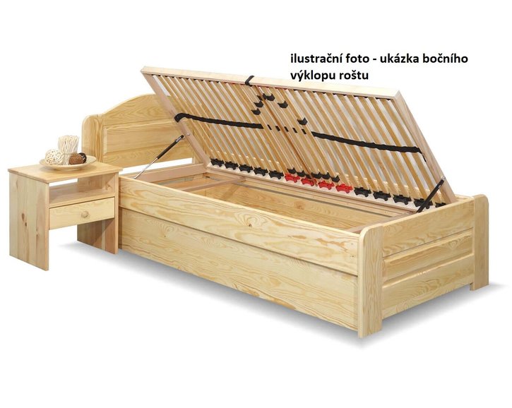 Postel jednolůžko s úložným prostorem LADA, masiv borovice, moření ořech