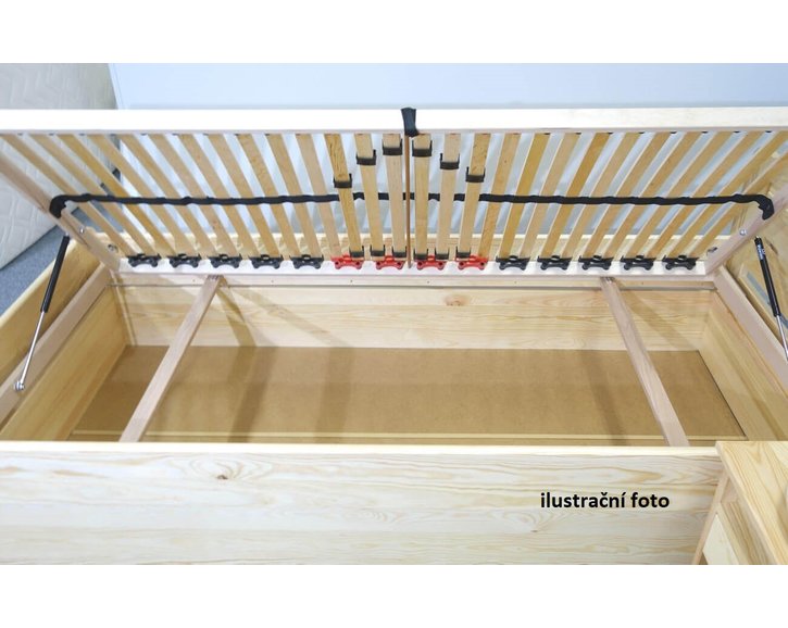 Postel jednolůžko s úložným prostorem LADA, masiv borovice, moření ořech