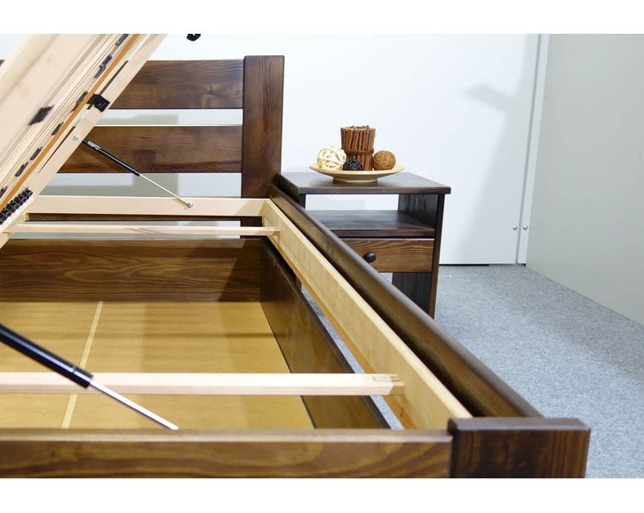 Dřevěná postel s úložným prostorem Hanka, masiv borovice, moření ořech