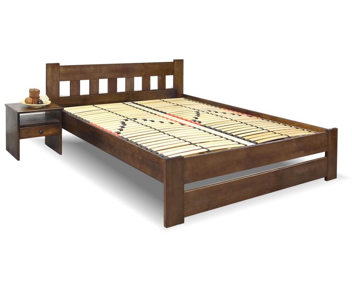 Dřevěná postel dvoulůžko Barča, masiv borovice, moření ořech