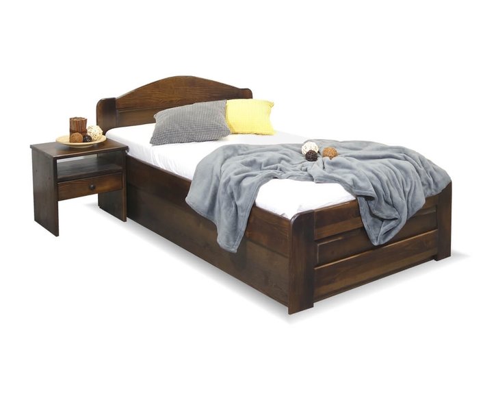 Postel jednolůžko s úložným prostorem LADA, 90x200cm, masiv borovice, moření ořech