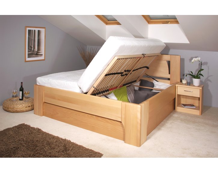 Manželská postel s úložným prostorem OLYMPIA 1. senior 160x200, 180x200, masiv buk