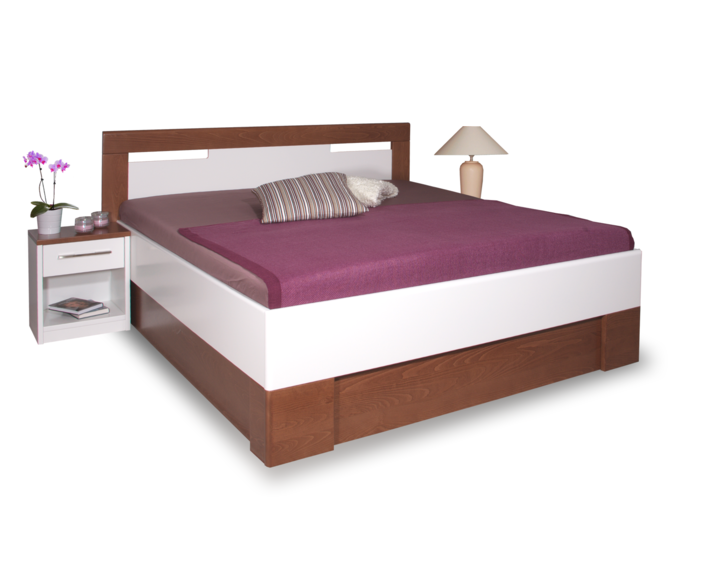 Postel z masivu VAREZZA 5 senior s úložným prostorem, masiv buk - moření ořech-bílá