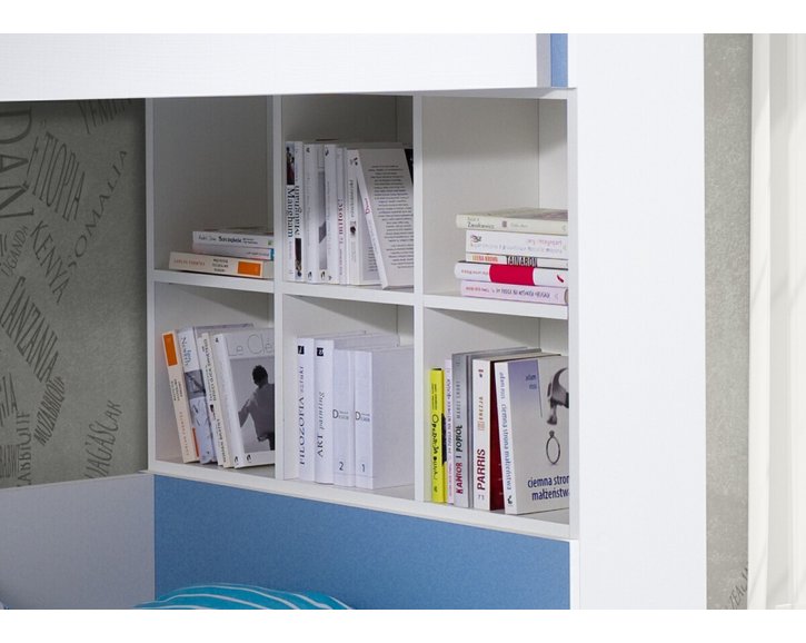 Dětská patrová postel se zábranou a úložným prostorem Gustav, masiv borovice