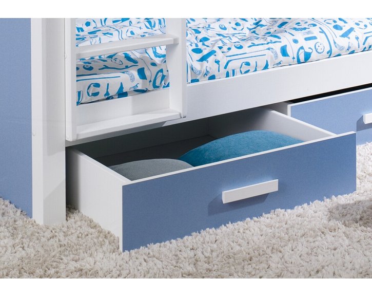 Dětská patrová postel se zábranou a úložným prostorem Gustav, masiv borovice